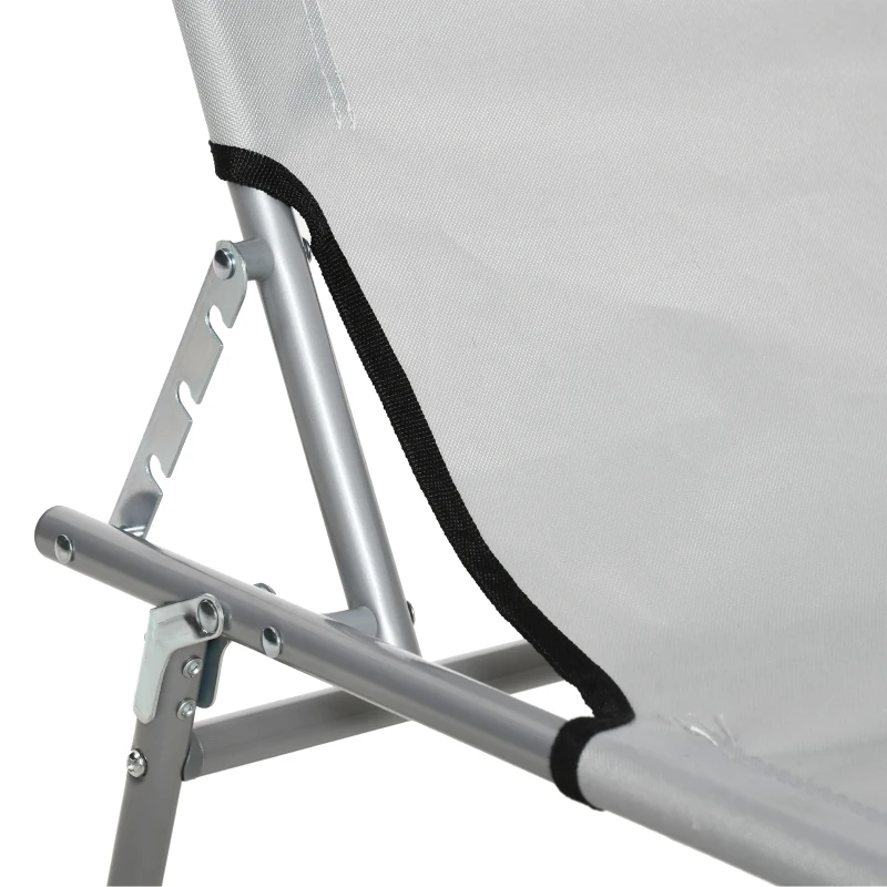 Outsunny Outdoor Lounge Chair, Adjustable Folding Chaise Lounge, Tanning Chair with Sun Shade for Beach, Camping, Hiking, Backyard, Light Grey