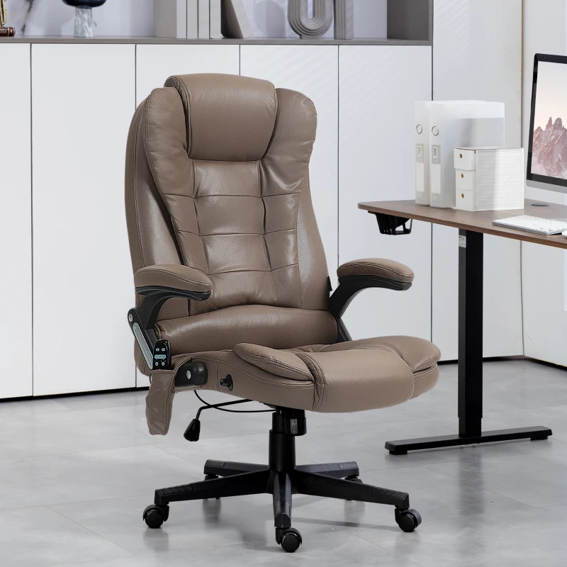 Vinsetto 6 Point Vibrating Massage Office Chair with Heat, Microfiber Massage Desk Chair with Reclining Backrest, Dark Brown