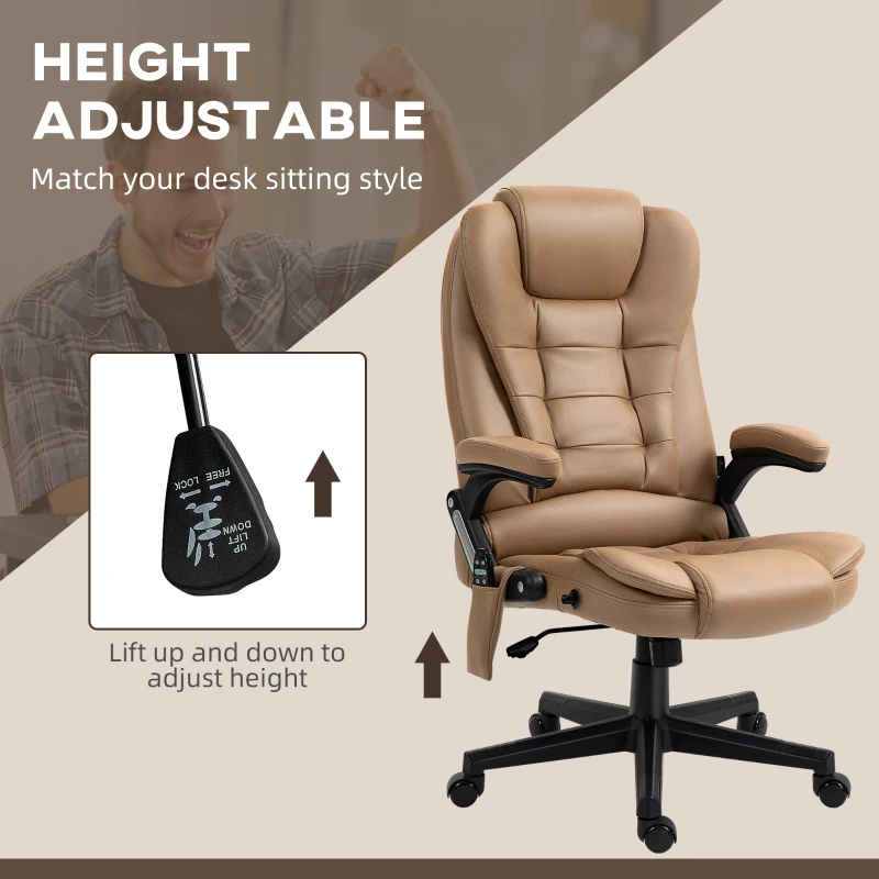 Vinsetto 6 Point Vibrating Massage Office Chair with Heat, Microfiber Massage Desk Chair with Reclining Backrest, Light Brown
