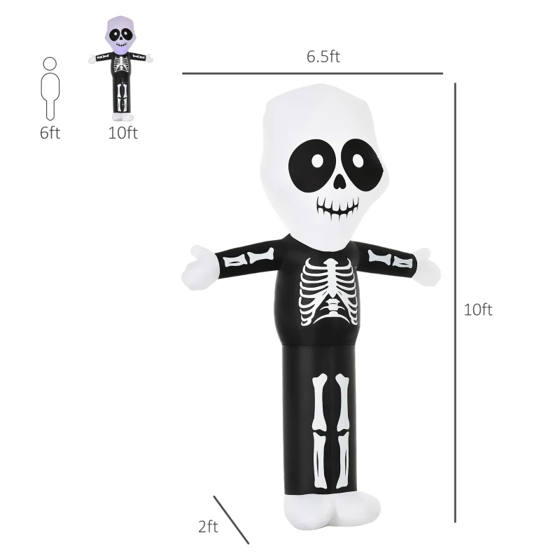 HOMCOM 10ft Halloween Inflatable Skeleton Ghost Decoration, LED Lighted for Home Indoor Outdoor Garden Lawn Decoration Party Prop