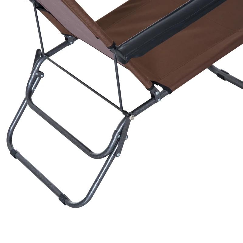Outsunny Folding Chaise Lounge Chair, Outdoor Portable 2-Level Adjustable Recliner Zero Gravity Chair with Headrest Pillow, Armrests with Storage Mesh Pocket, Brown