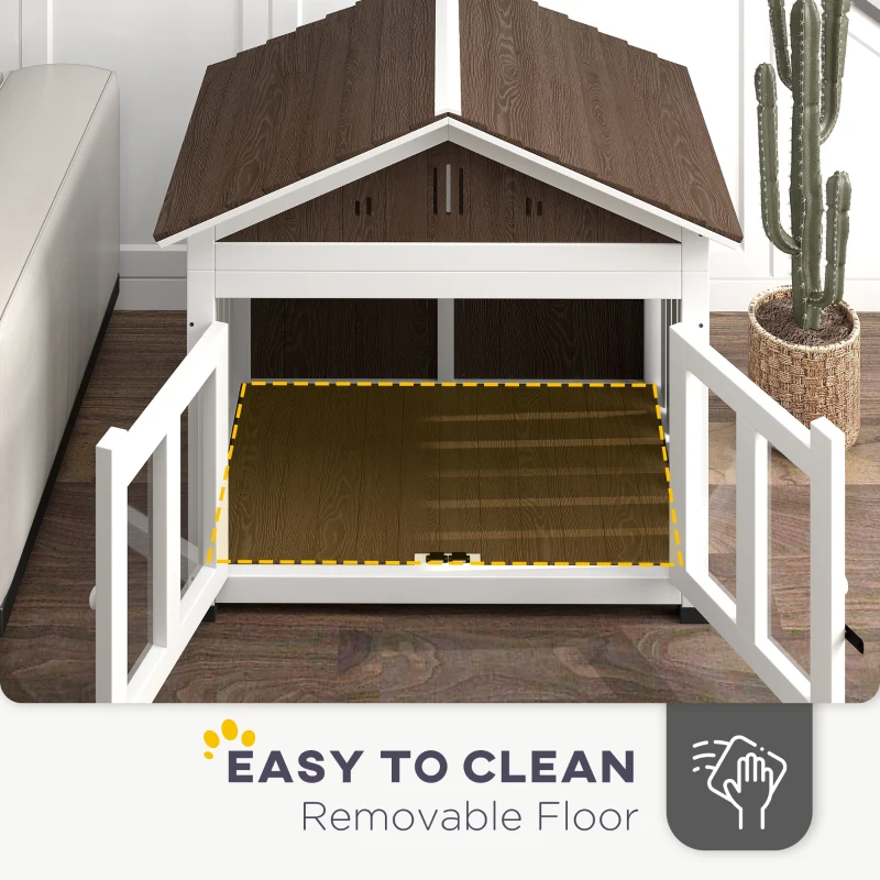 PawHut 40"L Wooden Dog House Outdoor Indoor for Small, Medium, Large Dogs, with Air Vents & Elevated Removable Floor