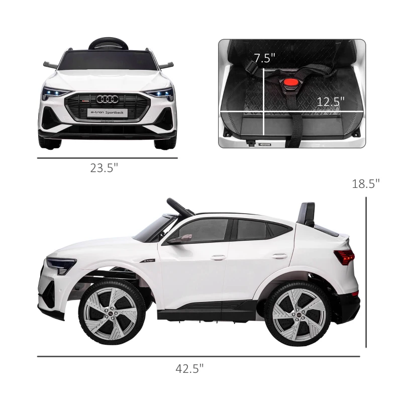 Aosom 12V Kids Electric Ride On Car, Audi E-tron, Battery Powered Toy with Parent Remote Control, Suspension System, Auxiliary Wheels, LED Lights, Music and Horn,  MP3 Player, White