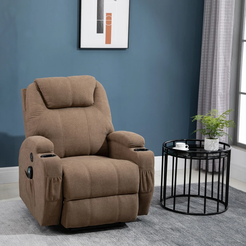 HOMCOM Electric Power Reclining Massage Sofa w/ 8-Point Vibration Waist Heating Side Storage USB Port, Brown