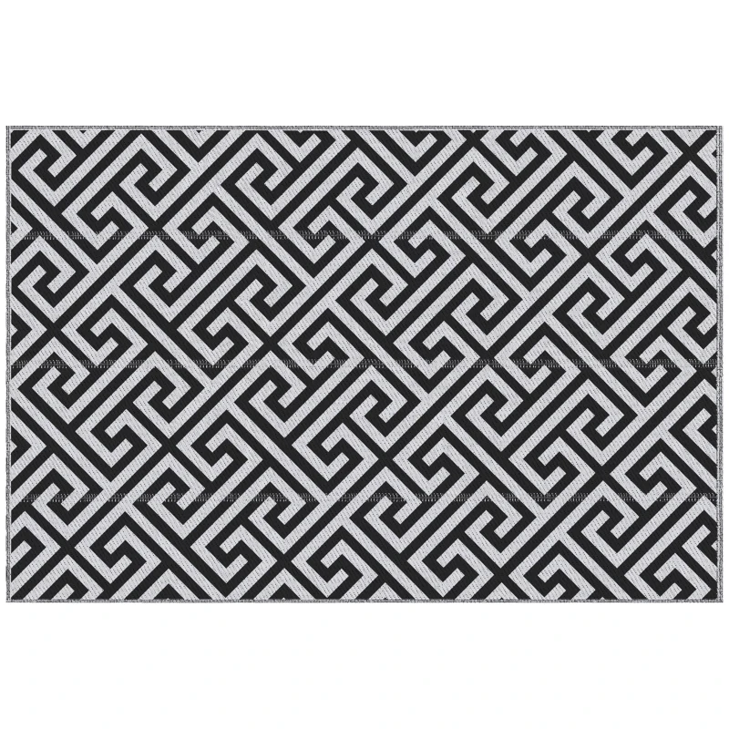 Outsunny Reversible Outdoor RV Rug, Patio Floor Mat, 5' x 8' Plastic Straw Rug for Backyard, Deck, Beach, Camping, Black & White