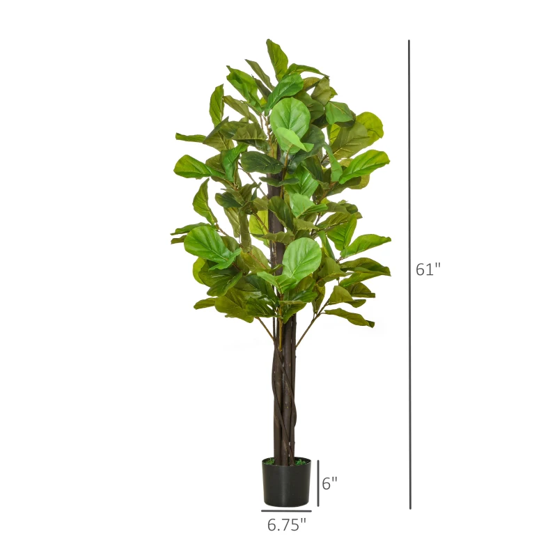 HOMCOM 5FT Artificial Fiddle Leaf Fig Tree, Faux Decorative Plant in Nursery Pot for Indoor or Outdoor Décor