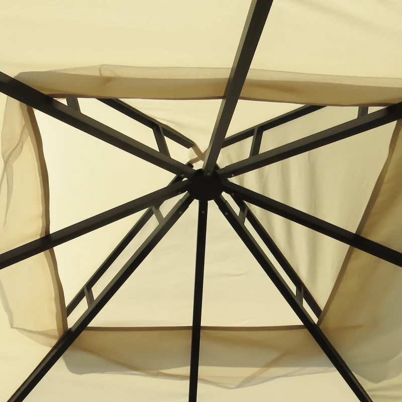 Outsunny 11' x 13' Patio Gazebo, Double Roof Outdoor Gazebo Canopy Shelter with Netting & Curtains, Steel Corner Columns for Garden, Lawn, Backyard and Deck, Beige