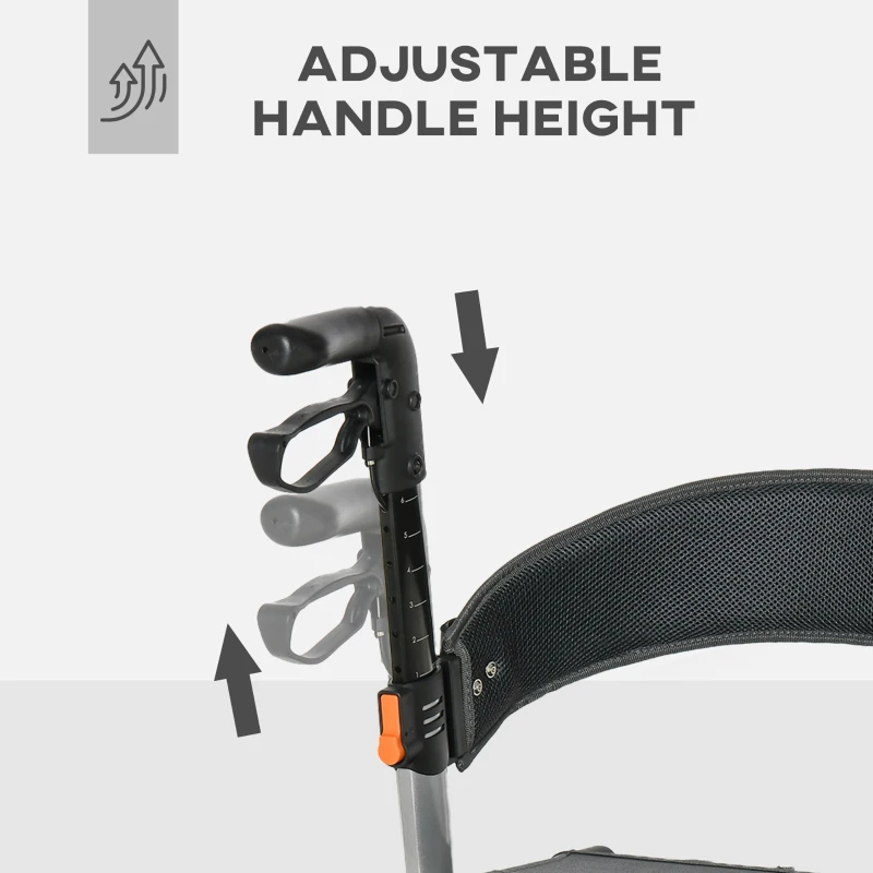 HOMCOM Aluminum Rollator Walker for Seniors and Adults with 10'' Wheels FSA HSA Eligible, Seat and Backrest, Folding Rolling Walker with Adjustable Handle and Storage Bag, Support up to 300lbs, Gray