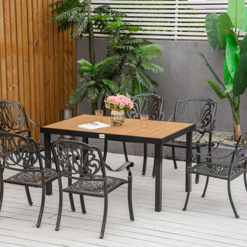Outsunny Aluminum Outdoor Dining Table for 6, Patio Rectangular Table, 55" L x 35.5" W x 29.25" H, Natural