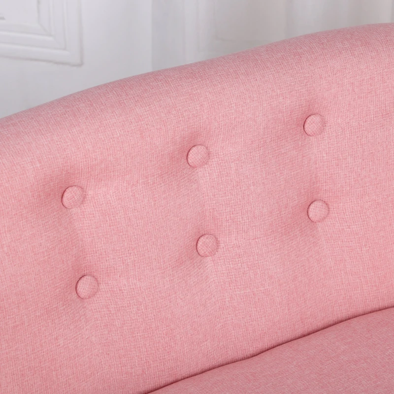 Qaba 2-Seat Kids Sofa, Toddler Sofa Couch, Linen-Like Fabric & Wood Frame Sofa Chair for Ages 3-7, 11" High Seat, Pink