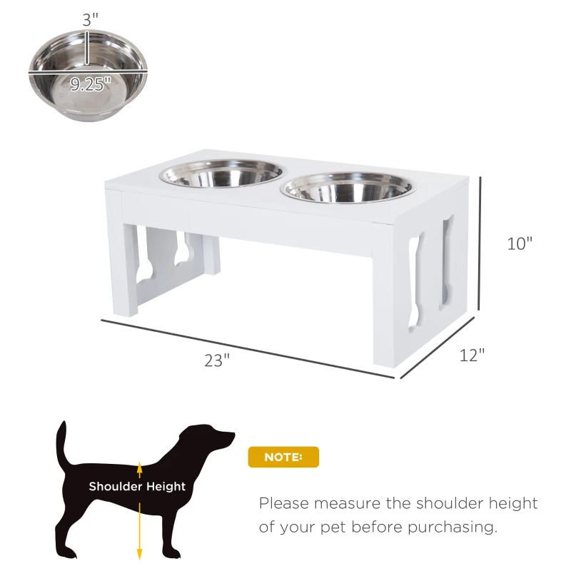 PawHut 23" Modern Decorative Raised Dog Bowls, Wooden Heavy Duty Pet Food and Water Bowl, Elevated Feeding Station, White