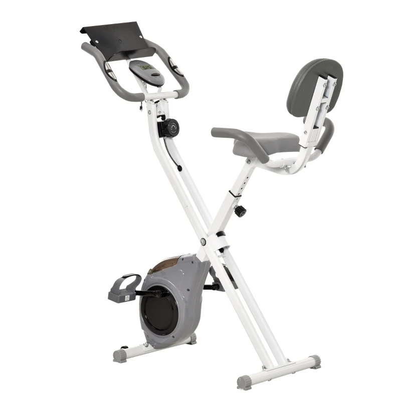 Soozier Folding Exercise Bike, Indoor Stationary Bike with 8-Level Magnetic Resistance and LCD Monitor, for Cardio Workout, Grey