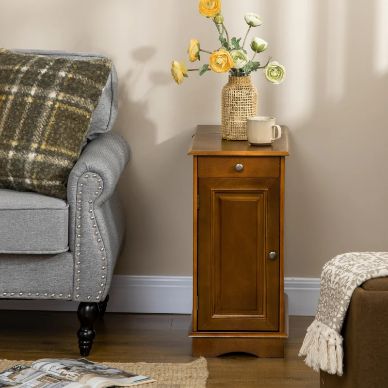 HOMCOM Flip Top End Side Table with Storage Drawer and Cabinet, 11.5" x 24" x 24.25", Espresso