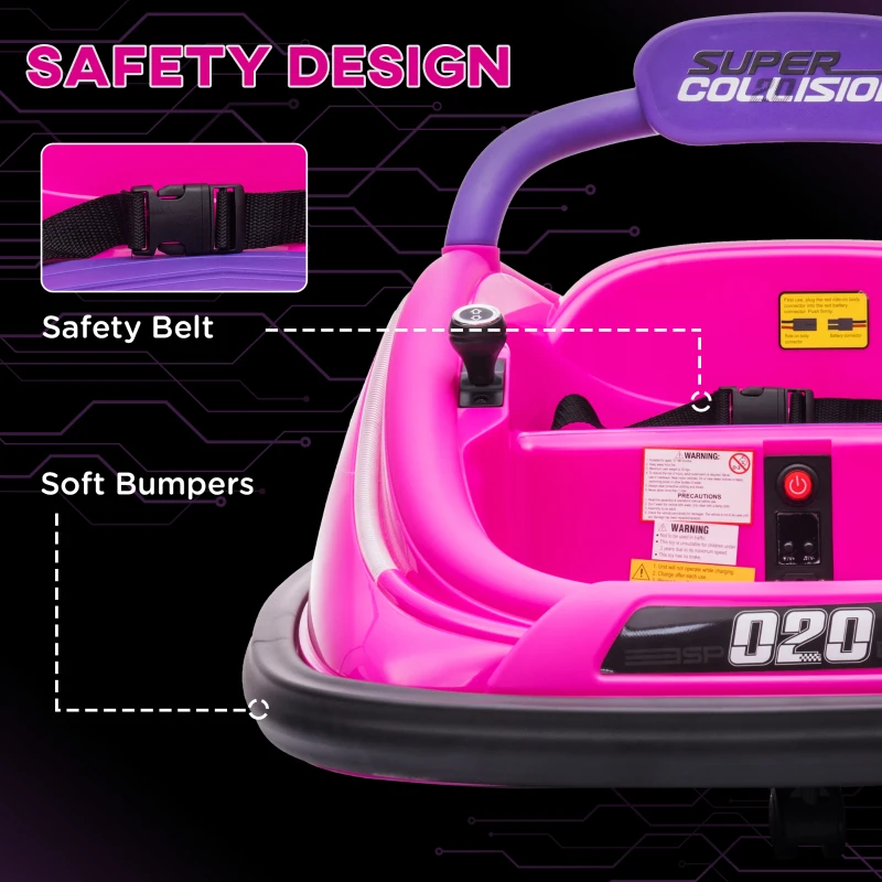 Aosom 12V Kids Bumper Car Twins Motor with Parent Remote Control, Safety Belt, Lights, 360° Rotation, Pink(m-7)
