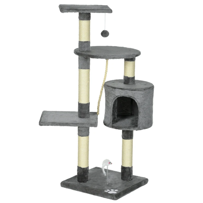PawHut 46Inch Scratching Cat Tree, Multi Level Cat Tower for Large Cats Adult with Toys and Condo, Grey