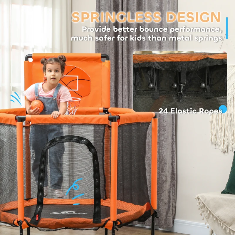 Qaba 48" Kids Trampoline  with Safety Enclosure Net, Basketball Hoop for Ages 3-6, Gifts for Boys & Girls, Orange