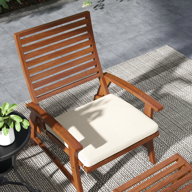 Outsunny 4 Piece Patio Furniture Set, 2 Chairs with Cushions & Ottomans, Slatted Acacia Wood, Cream White