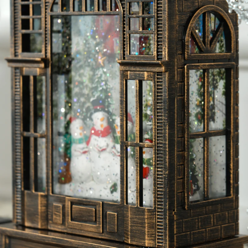HOMCOM Musical Snow Globe with Lights, Christmas Snow Globe Lantern with Swirling Glitter for Holiday Party Gift, Bronze
