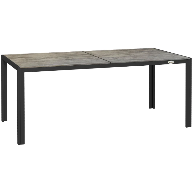 Outsunny Patio Table for 8 with Aluminum Frame, Faux Wood Tabletop, Rectangular Outdoor Table for Backyard, Lawn, Balcony, Grey