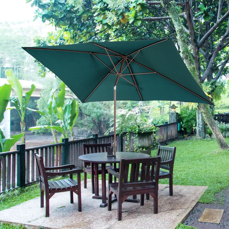Outsunny 6.5x10ft Rectangle Aluminum Tilt Patio Umbrella Garden Market Parasol Outdoor Sunshade Canopy with Crank(Green)