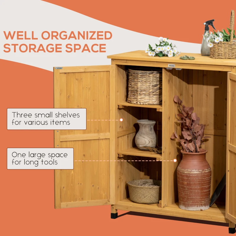 Outsunny Outdoor Storage Cabinet & Potting Table, Wooden Gardening Bench with Patio Cabinet and Magnetic Doors