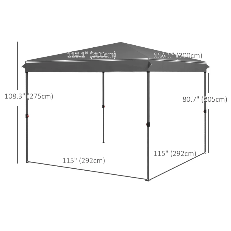 Outsunny 10x10FT Pop Up Canopy with 1-Button Push, Carry Bag, Stakes, Ropes, Sandbags, Height Adjustable Instant Sun Shelter