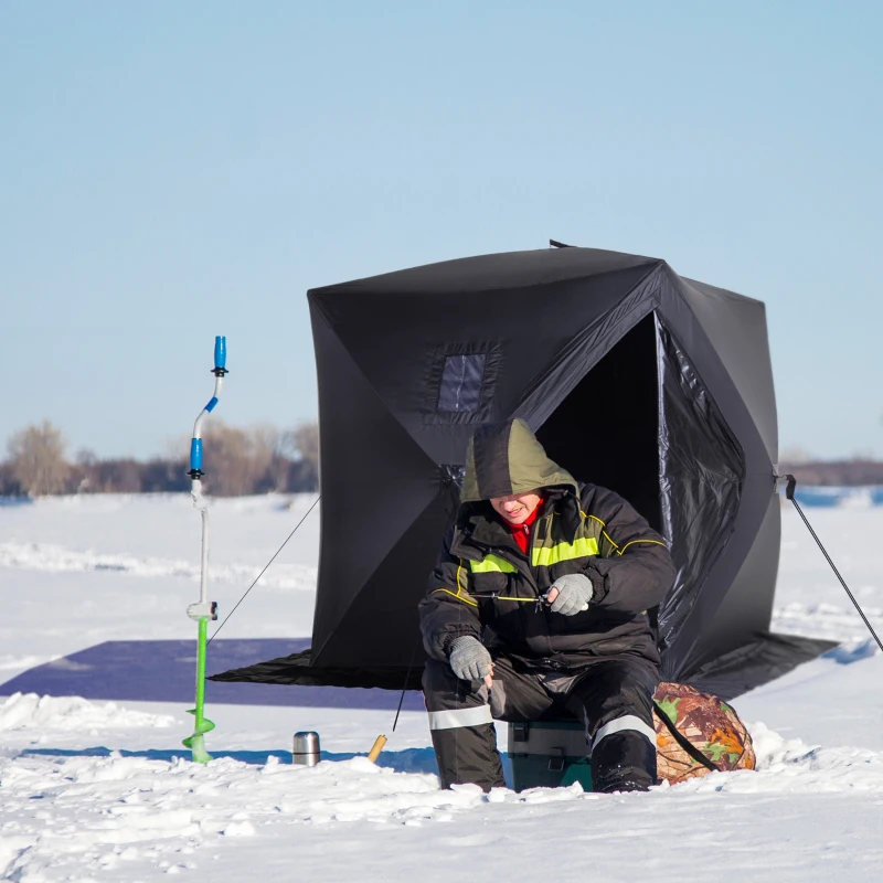 Outsunny 2 Person Ice Fishing Shelter, Pop-Up Portable Ice Fishing Tent with Carry Bag, Windows and Anchors for Low-Temp -22℉, Black