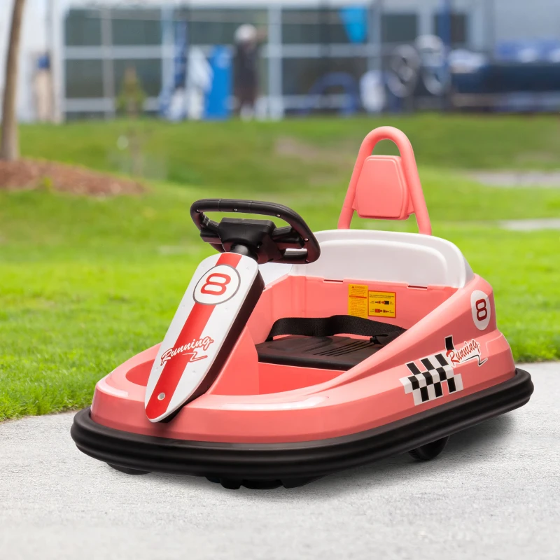Aosom Kids Bumper Car, 6V 360° Rotation Electric Ride on Car, Twin Motors Battery Powered Toy with Music, Horn and Lights, Safety Belt, for Boys and Girls Aged 18-48 Months - Pink