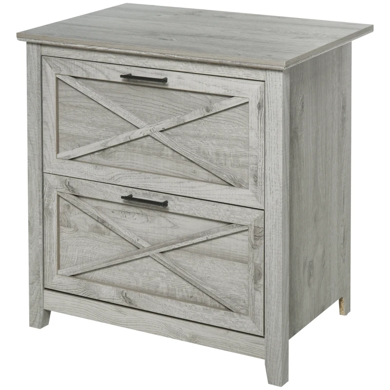 HOMCOM Retro Wooden 2-Drawer Lateral File Chest Cabinet Pedestal for Document Storage with Hanging Bar for Letter/Legal Size, Grey