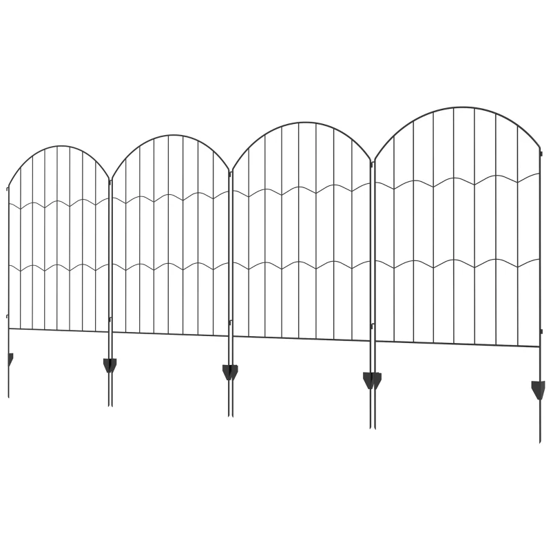 Outsunny 4 Pack Garden Fencing for Yard, Decorative Fence Panels as Animal Barrier and Flower Edging, Circle, Black, Wave