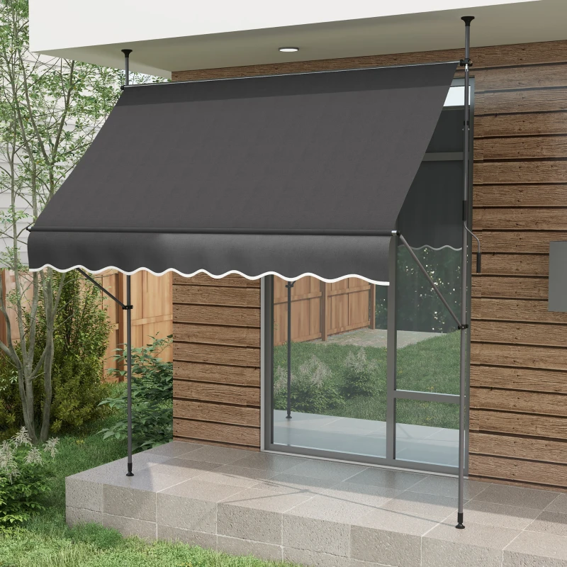 Outsunny 8' x 4' Manual Retractable Awning, Non-Screw Patio Awning, UV Resistant for Window or Door, Dark Gray