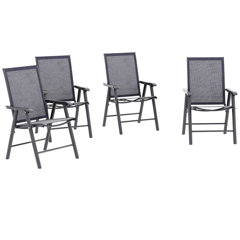 Outsunny 4-Piece Folding Chair Set for Relaxing on Patio Balcony Garden, Comfortable Outdoor Furniture with Armrests, Dark Grey