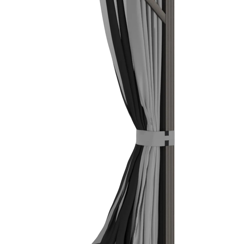 Outsunny 10' x 12' Hardtop Gazebo with Curtains and Netting, Permanent Pavilion Metal Double Roof Gazebo Canopy with Aluminum Frame and Hooks, for Garden, Patio, Backyard, Gray