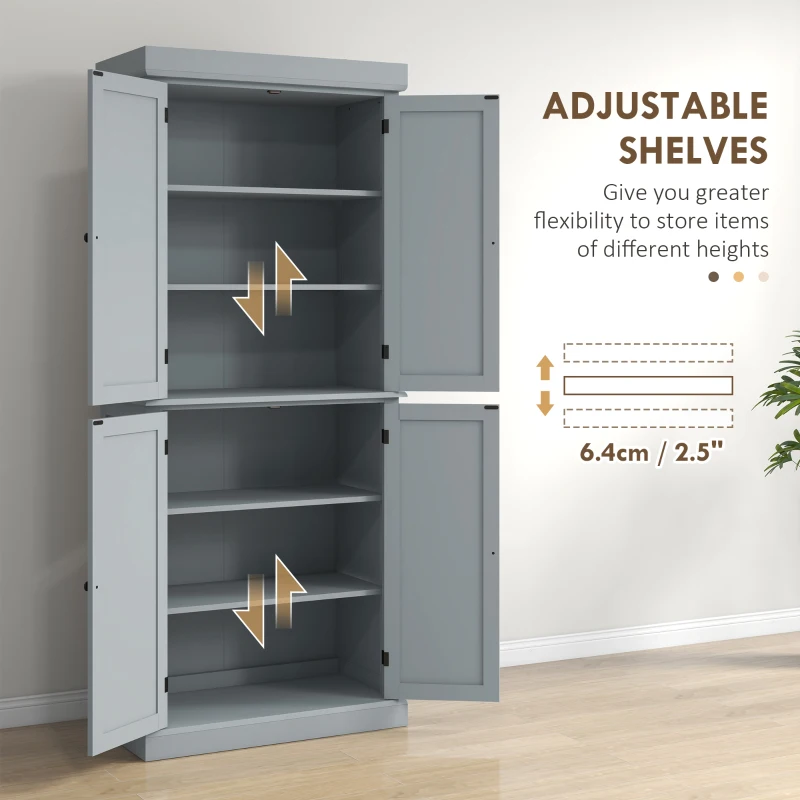 HOMCOM 72" Kitchen Cabinet, Pantry Storage Cabinet with Doors and Shelves, Freestanding Food Pantry Cabinet, Gray