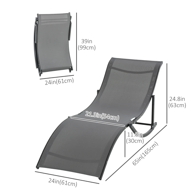 Outsunny Pool Chaise Lounge Chairs Set of 2, S-shaped Foldable Outdoor Chaise Lounge Chair Reclining for Patio Beach Garden With 264lbs Weight Capacity, Dark Grey