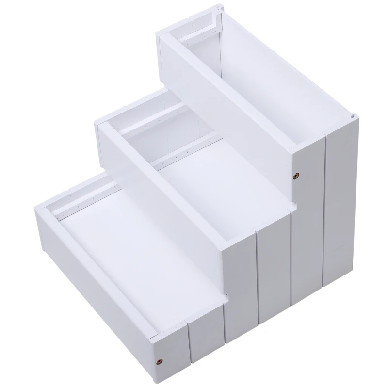 PawHut Pet Steps 3-Step Dog Stairs for Small Dogs Cats and Wooden Ramp with Storage Box Carpet Tread, White