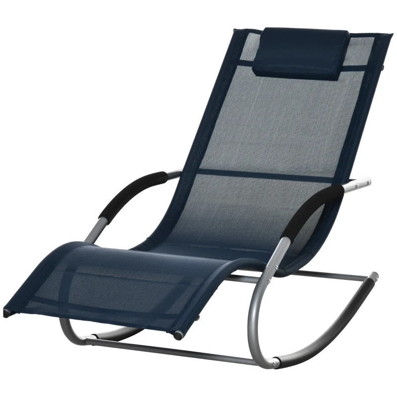 Outsunny Zero Gravity Rocking Chair Outdoor Chaise Lounge Chair Recliner Rocker with Detachable Pillow and Weather-Fighting Fabric for Patio, Deck, Pool, Navy Blue