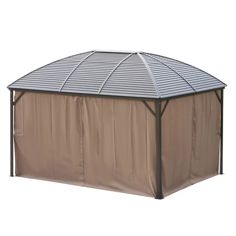 Outsunny 10' x 13' Hardtop Gazebo Aluminum Outdoor Canopy with Mesh Nettings, Practical Curtains, Arc Roof & Roomy Interior Space, Brown