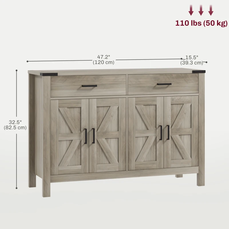 HOMCOM Sideboard Buffet Cabinet, Farmhouse Kitchen Storage Cabinet w/ 2 Drawers and Shelves for Living Room, Entryway