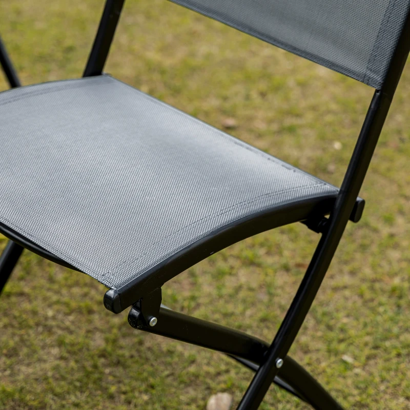 Outsunny 3-Piece Outdoor Patio Dining Set, Folding Garden Bistro Set with Glass Table Top, 2 Folding Chairs, Steel Frame, and Mesh Fabric, Gray