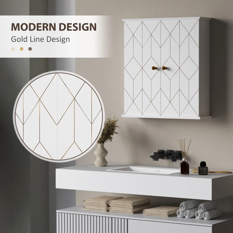 HOMCOM Bathroom Wall Cabinet, Medicine Cabinet, Storage Cabinet with 2 Doors, Adjustable Shelf, White