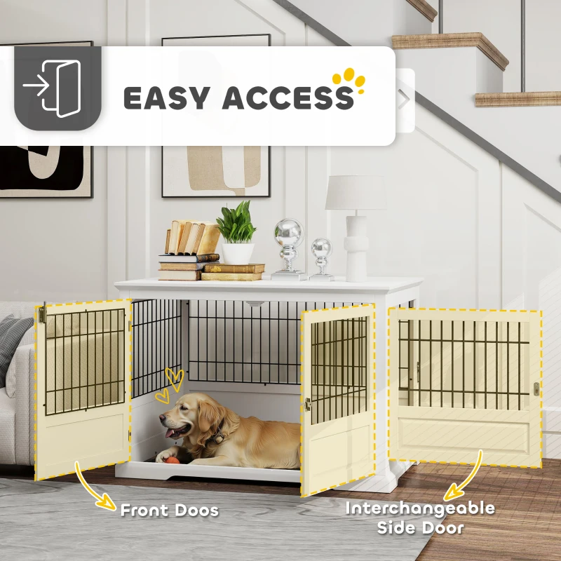 PawHut 43" Dog Crate Furniture with 3 Doors, Removable Tray, for Extra Large Medium Small Dogs, Indoor Use, White