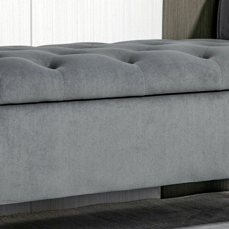 HOMCOM Button-Tufted Storage Ottoman Bench, Upholstered Bench with Rolled Armrests for Living Room or Hallway, Gray