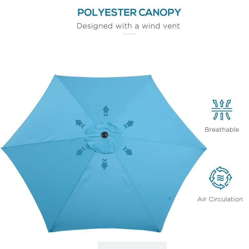 Outsunny 8.5' Round Aluminum Patio Umbrella Garden Parasol Market Sunshade Tilt Canopy w/ 6 Ribs, Crank Handle, Blue