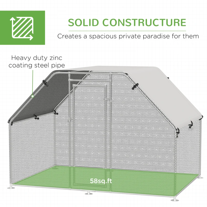 PawHut 9.2' x 6.3' Metal Chicken Coop, Galvanized Walk-in Hen House, Poultry Cage Outdoor Backyard with Waterproof UV-Protection Cover for Rabbits, Ducks