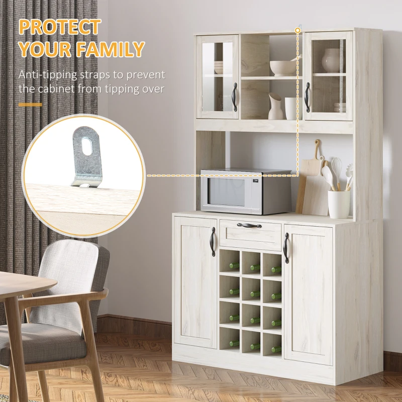 HOMCOM Kitchen Buffet with Hutch, Kitchen Pantry with Drawer and Wine Rack, White