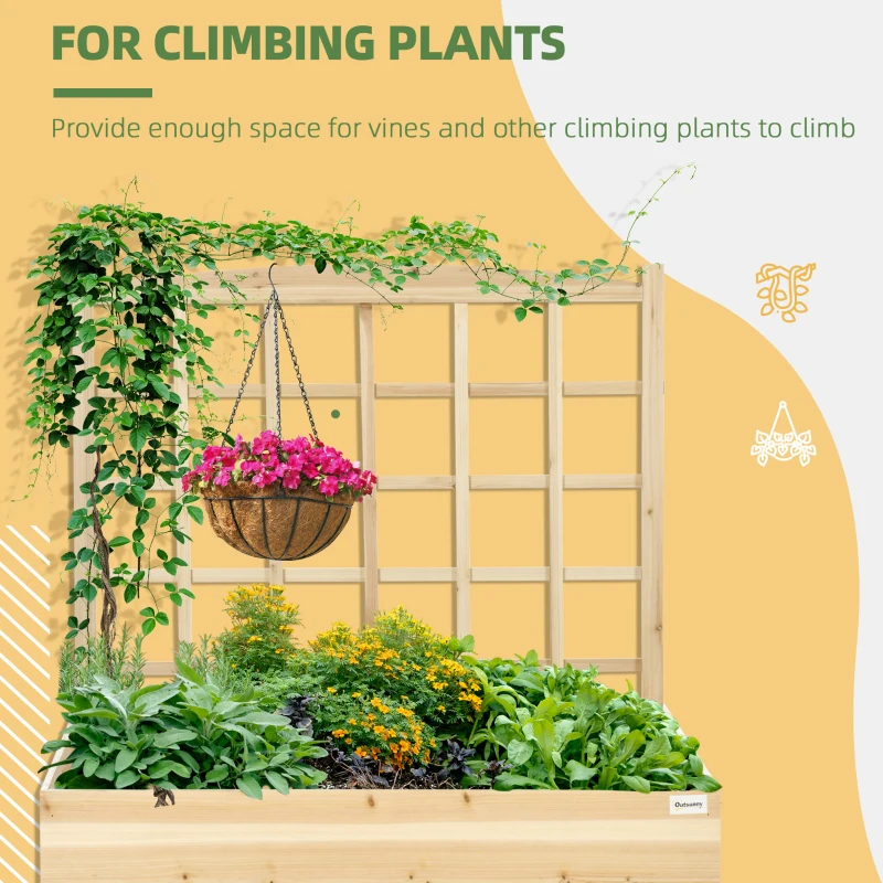 Outsunny Wood Planter Box with Trellis for Climbing Plants, Raised Garden Bed for Outdoor Flowers Herbs, 43"x46"x47", Natural