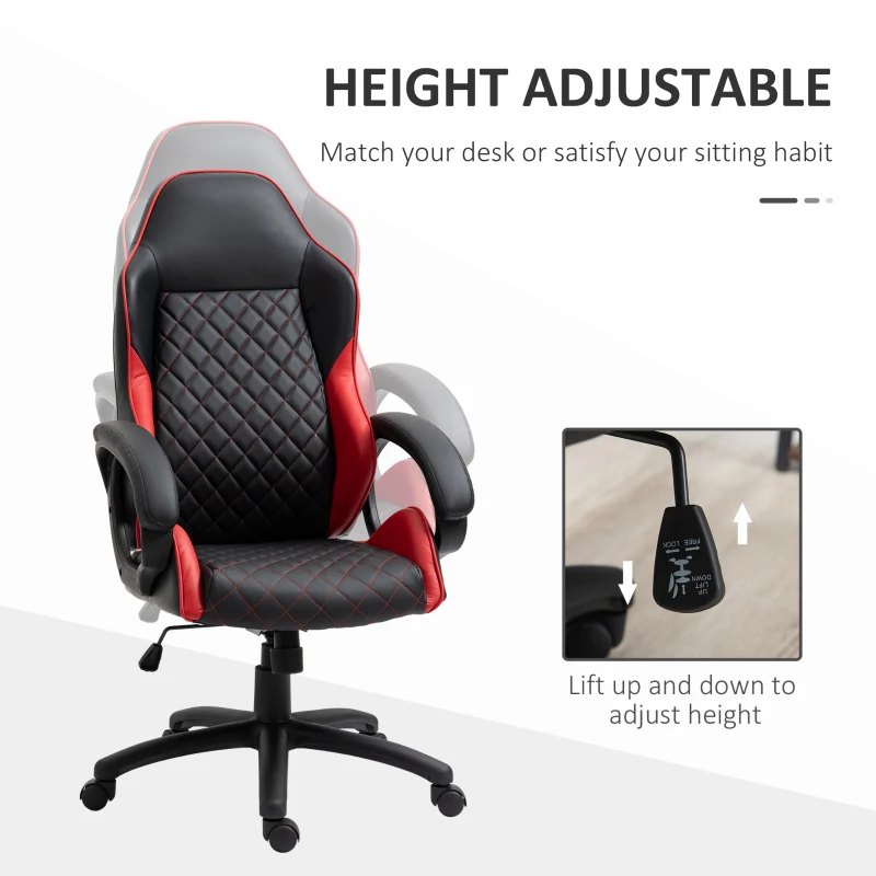Vinsetto High Back Office Chair Gaming Chair Racing Executive Desk Chair with PU Leather, Adjustable Height, Red