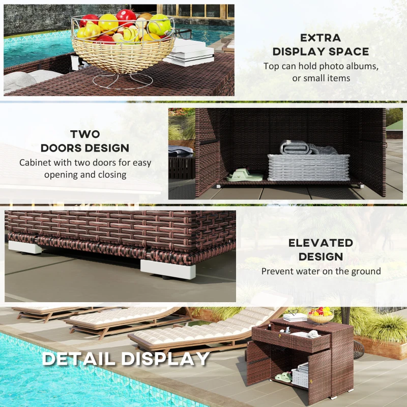 Outsunny Outdoor Storage Cabinet, Waterproof PE Rattan Cabinet with Drawer for Indoor, Outdoor Swimming Pool, Mixed Brown