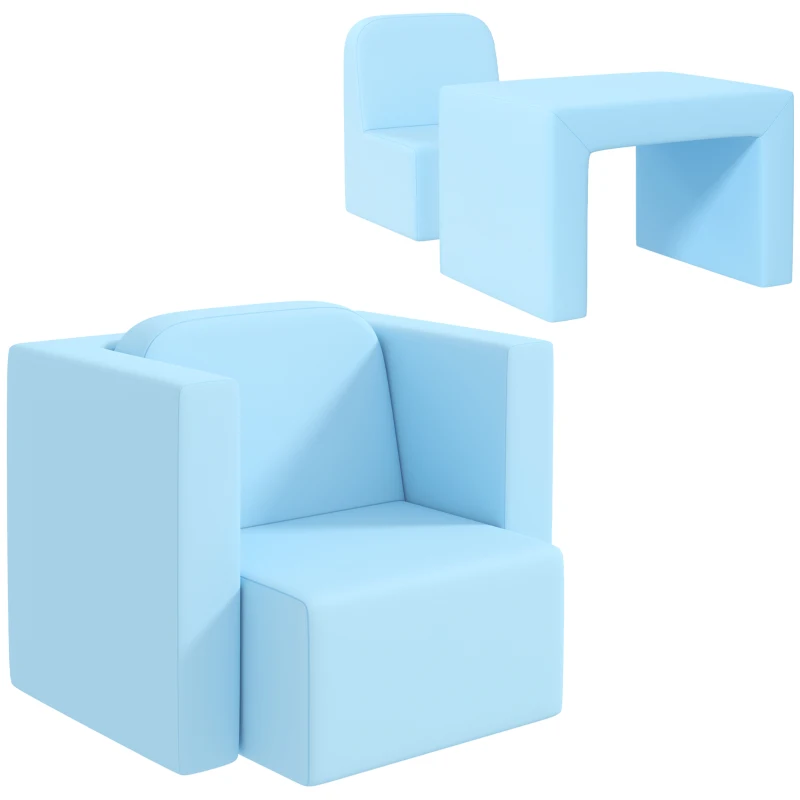 Qaba 2-in-1 Convertible Table and Chair Set for Boys Girls for Boys Girls, Light Blue